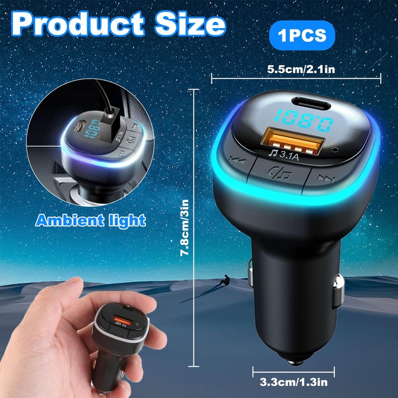 Benaton FM Transmitter Car Bluetooth 5.0, Bluetooth Adapter for Car