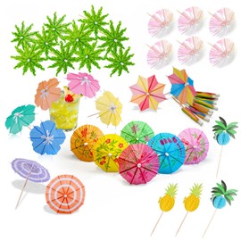 Pack of 80 Cocktail Decorations, 3D Paper Cocktail Accessories Decoration, Reusable Colourful Cocktail Umbrellas, Cocktail Accessories for Drinks, Accessories Paper Umbrellas, Decorative Umbrellas for