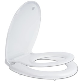 Hibbent Potty Training Toilet Seat, Built-in Magnetic Seat, Lid with Oval Cover, Never Loosen and Slow Close Convertible Toilet Seat for Kids, Adult and Child (White, Round)