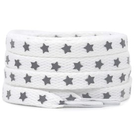 DELELE 2 Pairs Reflective Shoelace Flat Stars Silver White Safety Laces for Shoes Sneakers Boots 55 inch