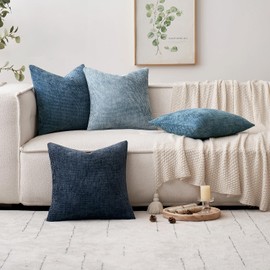 MIULEE Pack of 2 Coastal Blue Euro Sham Pillow Covers 24x24 Inch Summer Modern Boho Accent Decorative Throw Pillow Covers Chenille Farmhouse Cushion Covers for Home Decor Couch Bed Sofa Living Room