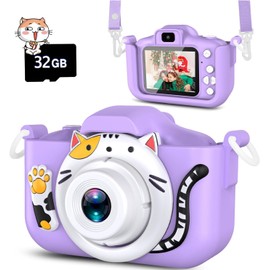 YIKANWEN Children's Camera, Children's HD Digital Camera with 2.0 Inch Screen, Portable Toy Camera for Girls and Boys Aged 3 4 5 6 7 8 Years, Includes 32 GB SD Card (Purple)