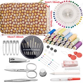 Floral Pattern Sewing Kit, Printing Portable Travel Sewing Project Kits with Zipper Sewing Set Case, 130 PCS Professional Sewing Supplies for Beginner,Home,Emergency,DIY Gift