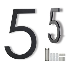 20cm Black House Numbers For Outside,Metal House Number Signs Floating Large Modern House Numbers For Outside,Address Numbers for House Black Floating Mount Flush Mount Aluminum Home House Numbers 5
