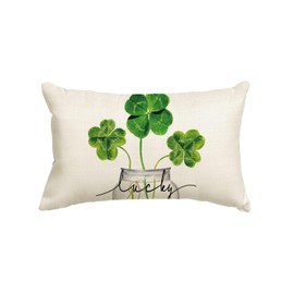 AVOIN colorlife St Patricks Day Lucky Clover Bottle Throw Pillow Cover, 12 x 20 Inch Shamrock Cushion Case Decoration for Sofa Couch