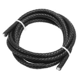 PATIKIL - Cuerda redonda de piel trenzado de 6 mm, cuerda de piel genuino trenzado para hacer joyas, manualidades, collares, pulseras, negro (1.1 yardas)