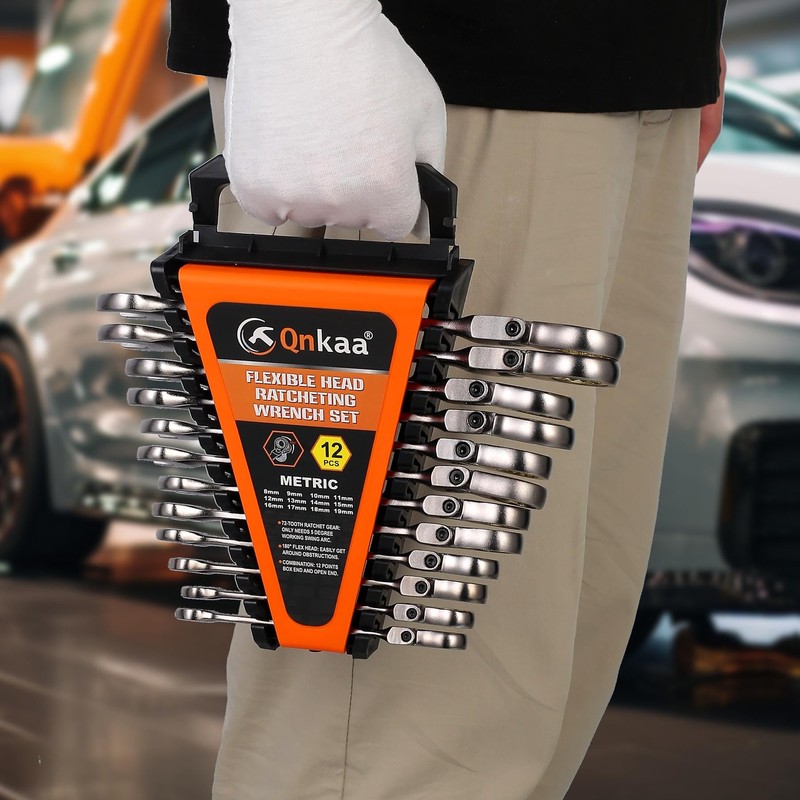 Qnkaa Flexible Ratcheting Wrench Set 12pcs Metric 8-19mm Flex-Head Spanner