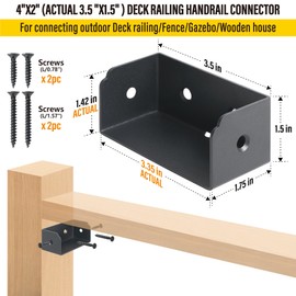 AECXM 8Pack Stainless Steel 4″x2″ (Actual 3.35″x1.42″) Deck Railing Handrail Connector, for Wood Deck Railing Handrail to Post (Black)