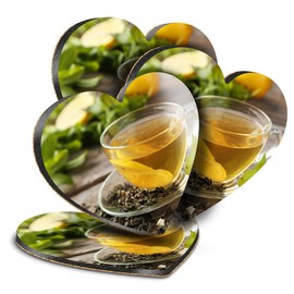 Destination Vinyl ltd Great Coasters (Set of 4) Heart - Green Tea Cup Healthy Organic Drink Glossy Coasters/Tabletop Protection for Any Table Type #21658