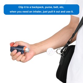 Beautyflier Asthma Inhaler Holder Keychain Retractable Clip PU Leather Travel Handy Holder for Kids and Adults, Inhaler Not Included (Black)