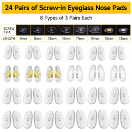 Eyeglass Nose Pads, 24 Pairs of Screw-in Glasses Nose Pads, Upgraded Magnetic Eyeglass Repair Kit with Precision Precision Screwdriver Set, Screws, Tweezer for Travel, Birthday Gift, Christmas