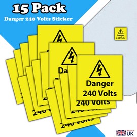 15 Pack - Danger 240 Volts Sticker Label - 55mm x 55mm - Electrical Danger 240v Sign