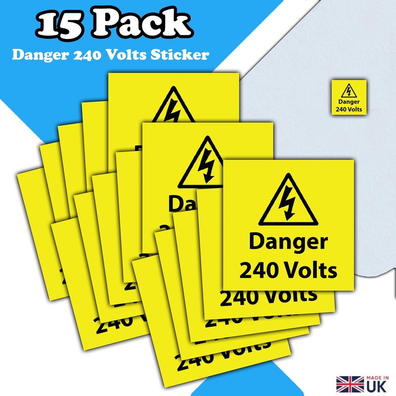 15 Pack - Danger 240 Volts Sticker Label - 55mm
