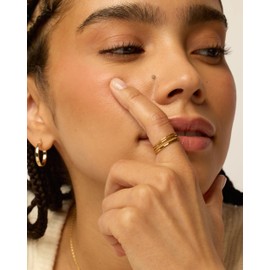 PAVOI 14K Gold Plated Four Pieces Thin Rings Set for Women | 4 Dainty Stacking Rings Pack | Minimalist Stackable Bands (Yellow Gold, 5)