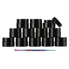 12 Pack 5ml Black Airtight Wide Mouth Ultraviolet Glass Jar,Reusable 5g Food Glass Bottle for Craft, Wax, Cosmetics, Coffee,oil Storage