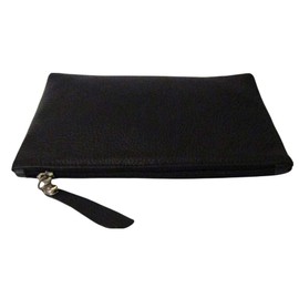 FAST WORLD SHOPPING ® Black Genuine Leather Cosmetic Bag Made in Italy, black