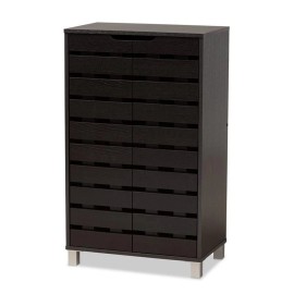 Baxton Studio Ernest Dark Brown Finished Wood 2-Door Shoe Storage Cabinet