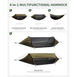 Travel Bird Camping Hammock Tent with Mosquito Net and Removable Sunshade, 4 in 1 Function, Lightweight Hanging Hammocks Tree Straps Swing, Bivvy Ground Tent for Outside, Hiking, and Travel