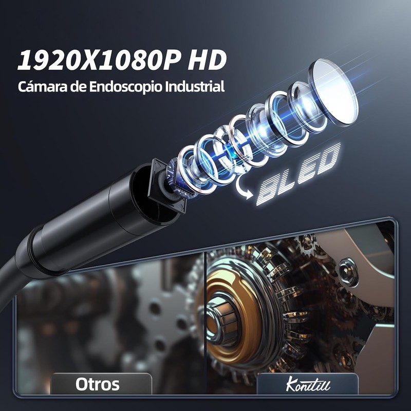 Endoscope Camera with Light, Inspection Borescope Camera, Endoscopio con Pantalla