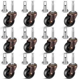 Anglechic 12 Set Antique Brass Casters for Furniture Legs with Rubber Wheels Casters Set 2" Vintage Stem Caster Wheels Replacement Furniture Rollers for Office Chairs Sofa Dresser Hardwood Floor