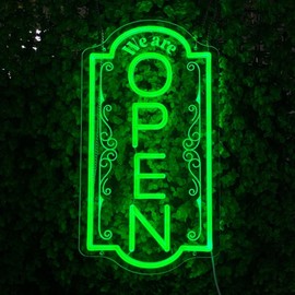 Vertical open sign Vertical Open Led Sign Neon Sign business window light vertical open signs for business (Green, 16.5x9'')