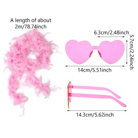GWAWG Feather Boas Multipack, 2M Colors Available, Artificial Feather Boas with Heart Glasses, Artificial Fluffy Boa Decorations for Dance Accessories (Pink)