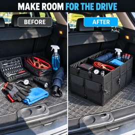 Large Collapsible Car Trunk Organizer for Storage – 600D Oxford Fabric Cargo Box for Groceries Tools and Travel Gear