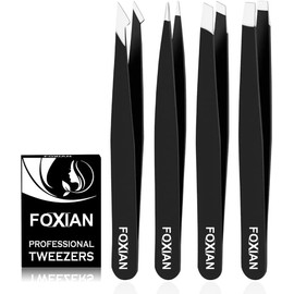 Foxian Tweezers for Facial Hair Women - Stainless Steel Eyebrow Slanted Tip for Accurate & Precise Grooming of Eyebrows Professional Tweezers for Men