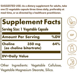 Solgar Choline 350mg 100 Vcaps 2-Pack