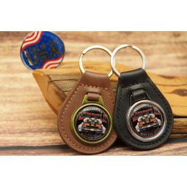 Unbranded Vtg 70s HOTROD AMERICAN MUSCLE CHEVY FORD DODGE Leather CAR  Key Chain Ring Fob
