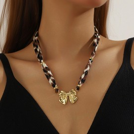 ZDPIQ Scarf Necklace with Charm Bohemian Leopard Necklace Dainty Gold Heart Rhinestone Bandana Choker Fashion Jewelry Gift for Beach Vacations Weddings, Large, Copper, No Gemstone