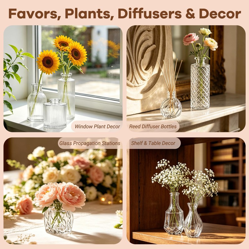 HTTBEIZI 40 Pack Glass Bud Vases in Bulk, Clear Small