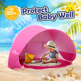 Monobeach Baby Beach Tent Pop Up Portable Shade Pool UPF50+ UV Protection Sun Shelter for Infant with Easy Set Up Canopy (Pink Beach Tent)