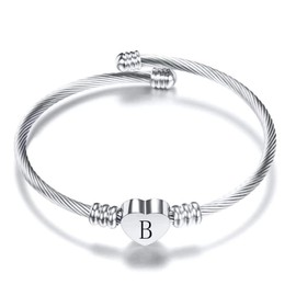 OutstandLong Initial B Letter Cuff Bracelet for Women Silver Alphabet Heart Expandable Charm Bracelets