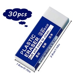 Erasers, Pack of 30 Plastic Mini White Text Erasers, Soft Eraser 2B, Rubber Eraser for School, Sketches, Paintings, Arts
