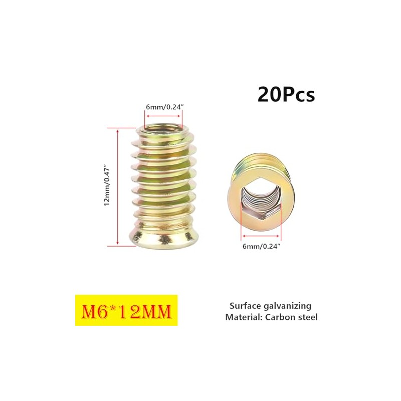 Qrity Pack of 20 Threaded Inserts Nuts, Screw Nuts, M6