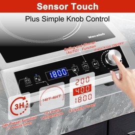 Portable Induction Cooktop 1800W Commercial Range Countertop Professional Burner, Portable Countertop Stove Top with 10 Temp Settings & 9 Power Levels, 3Hour Timer, Half-Bridge, 24H Preset Function