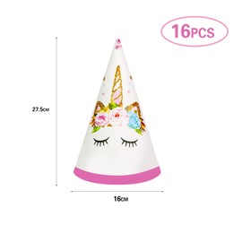 PERSENTU 16 PCS Unicorn Theme Party Hats,Birthday Party Supplies for Girls Boys Kids Birthday Party Cone Hat Fun Art Craft Paper Party Headwear Hats.