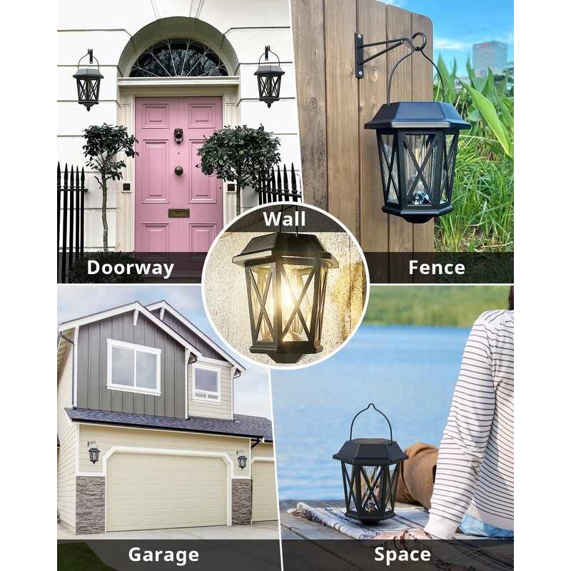 Solar Lanterns Outdoor Waterproof, Hanging Solar Lights with Glass Shade