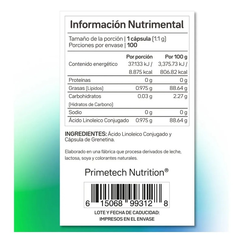 Ácido Linoleico Conjugado Primetech Cla 100 Cáps Con 975 Mg
