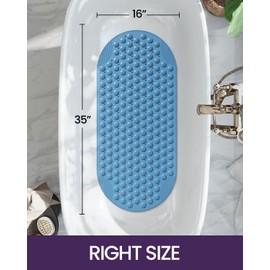 DEXI Bathtub Mat Non Slip 16x35, Shower Floor Mats for Bathroom Bath Tub, Washable Oval Bathmat with Suction Cups and Drain Holes, Blue