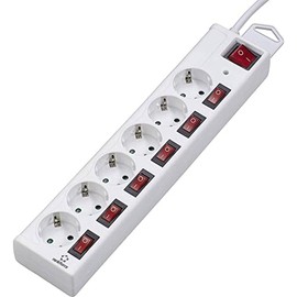 Renkforce 615B-CMW-S Surge Protection Power Strip 6-Way White Protective Contact Pack of 1