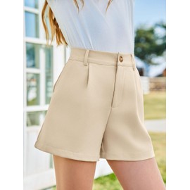 Haloumoning Girls Shorts Kids Summer Elastic Waist Wide Leg Casual Uniform Shorts with Pockets 5-14 Years Khaki