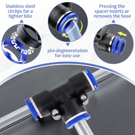 Pneumatic Connectors, 30 Pieces Pneumatic Accessory Set, T Type Quick Connectors, 20 Pieces Pneumatic Connector 8 mm, 10 Pieces Flow Barrier Heads, for Pneumatic Tools (PE-8)