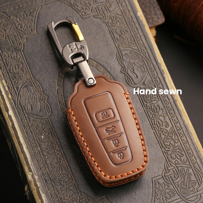 OLLEN Genuine Leather Key Fob Cover, Fit for Toyota 2018-2025,
