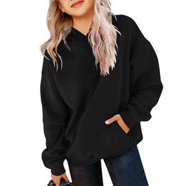 Yuccalley Girls Casual Long Sleeve Hoodies Cute Oversized Fleece Pocket Sweatshirt Tops (US, Age, 11 Years, Black)