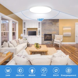 OUILA LED Ceiling Light Flat Round - Diameter 30 cm Ceiling Light LED 24 W 6500 K 2600 LM IP44 Waterproof Bathroom Lamp Kitchen Lamp Ceiling Light Cool White for Kitchen Bathroom Bedroom Hallway