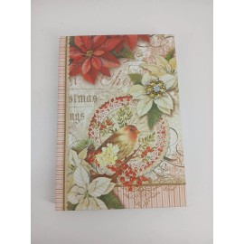 Pooch & Sweetheart Brooch Writing Journal Red White Poinsettia Sparrow Holly