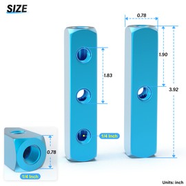 TAILONZ PNEUMATIC 1/4" Blue 3 Way 6 Port Aluminum Pneumatic Manifold Air Distribution Block