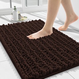 Smiry Bathroom Rugs Mat 24x16, Extra Soft Absorbent Chenille Bath Rugs, Non Slip Rubber Backing Machine Washable Quick Dry Bath Mats for Bathroom Floor, Tub, Shower, Home Decor Accessories, Brown